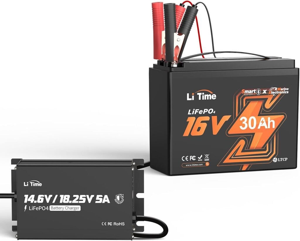 LiTime 12V 16V 5A Lithium Battery Charger, Waterproof AC to DC LiFePO4 Charger with Adjustable Voltage, Smart BMS Activation LED Indicator for Marine, Boat, Trolling Motor LiTime 12V 16V 5A Lithium Battery Charger, Waterproof AC to DC LiFePO4 Charger with Adjustable Voltage, Smart BMS Activation LED Indicator for Marine, Boat, Trolling Motor