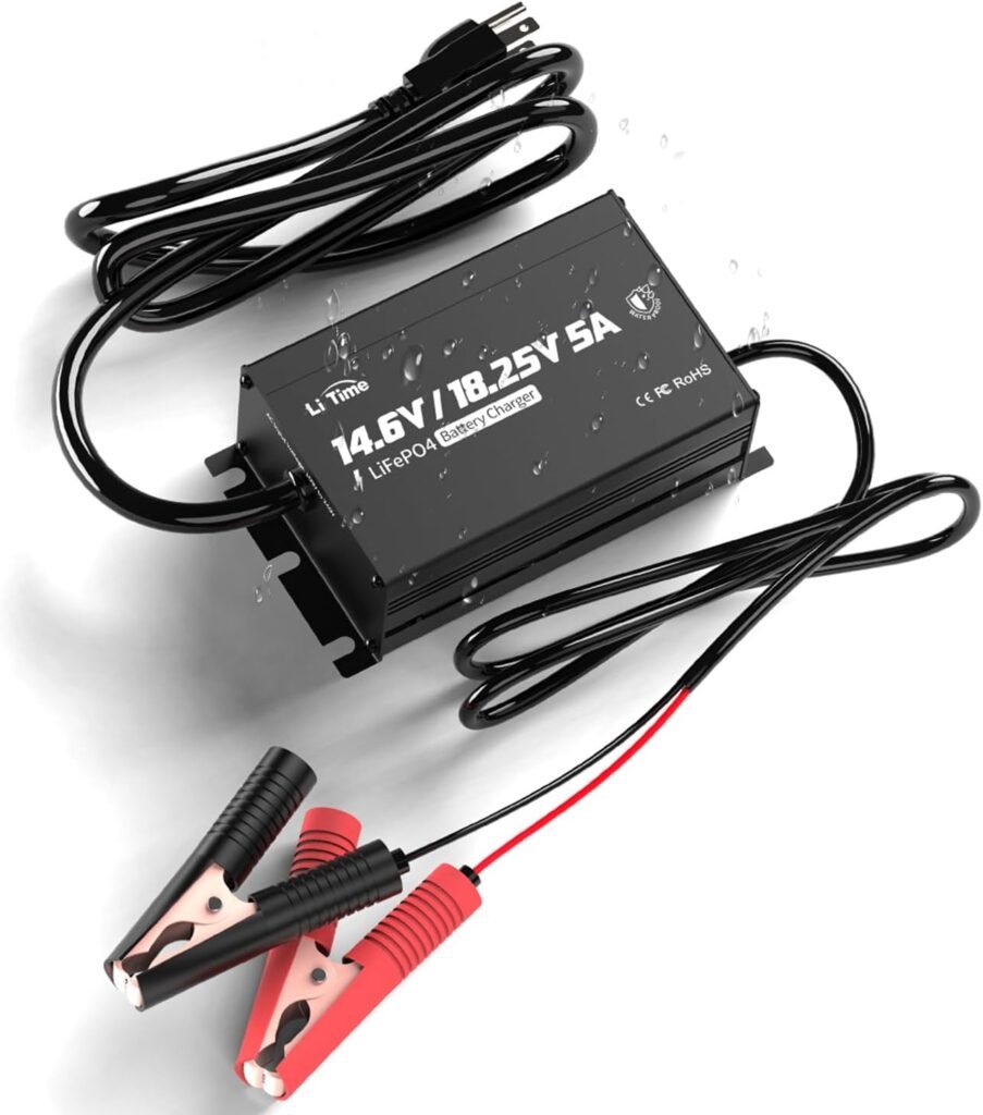 LiTime 12V 16V 5A Lithium Battery Charger, Waterproof AC to DC LiFePO4 Charger with Adjustable Voltage, Smart BMS Activation LED Indicator for Marine, Boat, Trolling Motor LiTime 12V 16V 5A Lithium Battery Charger, Waterproof AC to DC LiFePO4 Charger with Adjustable Voltage, Smart BMS Activation LED Indicator for Marine, Boat, Trolling Motor