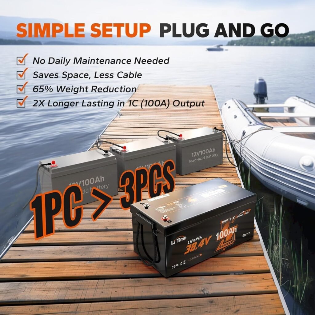 Litime 36V 100Ah Trolling Motor Lithium Battery with Bluetooth 5.0, Low-Temp Protection LiFePO4 Battery with 43.8V 25A Charger, 100A BMS, 4000+ Cycles Perfect for Trolling Motors, Yachts, RV, Home Litime 36V 100Ah Trolling Motor Lithium Battery with Bluetooth 5.0, Low-Temp Protection LiFePO4 Battery with 43.8V 25A Charger, 100A BMS, 4000+ Cycles Perfect for Trolling Motors, Yachts, RV, Home