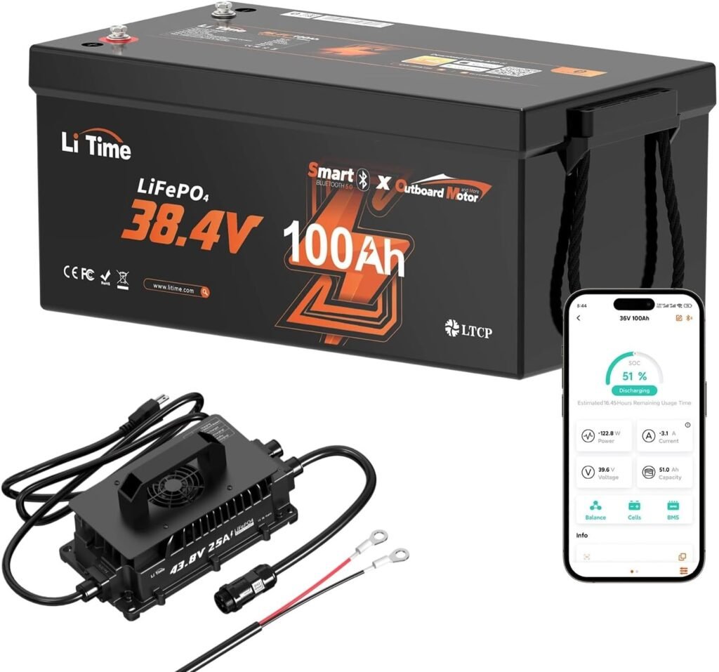 Litime 36V 100Ah Trolling Motor Lithium Battery with Bluetooth 5.0, Low-Temp Protection LiFePO4 Battery with 43.8V 25A Charger, 100A BMS, 4000+ Cycles Perfect for Trolling Motors, Yachts, RV, Home Litime 36V 100Ah Trolling Motor Lithium Battery with Bluetooth 5.0, Low-Temp Protection LiFePO4 Battery with 43.8V 25A Charger, 100A BMS, 4000+ Cycles Perfect for Trolling Motors, Yachts, RV, Home