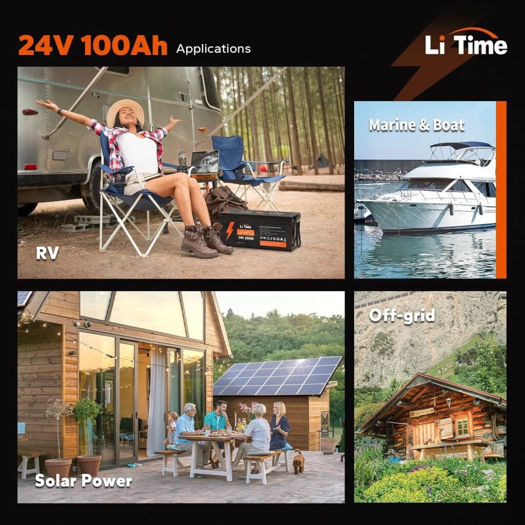 LiTime 4Pcs 24V 100Ah LiFePO4 Lithium Battery Built-in 100A BMS, 4000+ Cycles, Max. 2560W Load Power, Perfect for RV, Solar, Marine, Overland/Van, Off-Grid LiTime 4Pcs 24V 100Ah LiFePO4 Lithium Battery Built-in 100A BMS, 4000+ Cycles, Max. 2560W Load Power, Perfect for RV, Solar, Marine, Overland/Van, Off-Grid