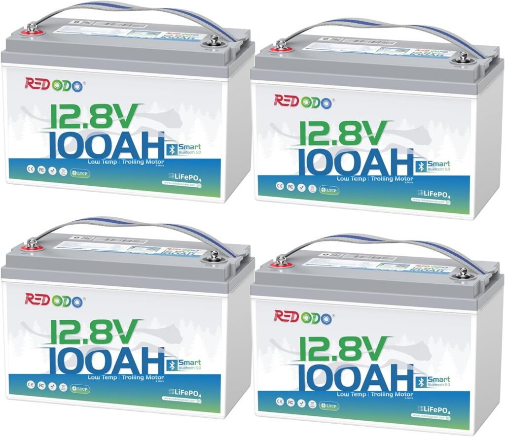 Redodo 4 Pack 12V 100Ah Group 31 Bluetooth LiFePO4 Battery, Low Temp Cutoff Lithium Battery with 100A BMS, Max. 15000 Deep Cycles, Perfect for RV, Trolling Motors, Off-Grid System Redodo 4 Pack 12V 100Ah Group 31 Bluetooth LiFePO4 Battery, Low Temp Cutoff Lithium Battery with 100A BMS, Max. 15000 Deep Cycles, Perfect for RV, Trolling Motors, Off-Grid System
