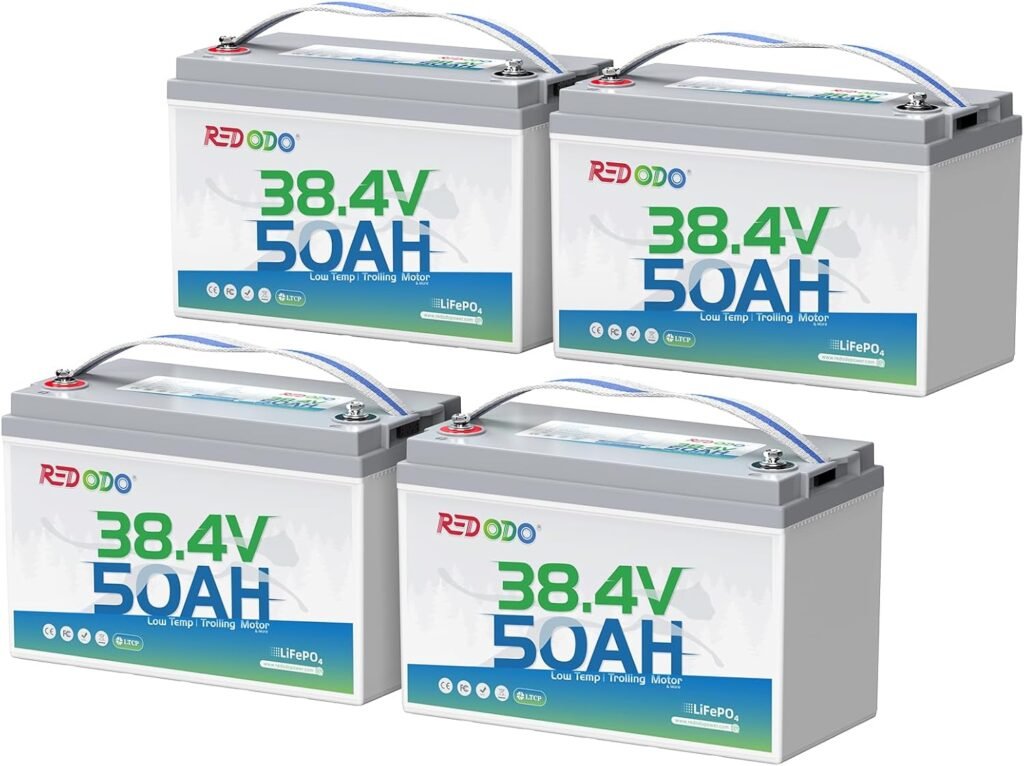 Redodo Smart Bluetooth Lithium Battery, Group 31 12V 100Ah LiFePO4 Battery, Low-Temp Protection, Trolling Motor Battery Built in Upgraded 100A BMS, Ideal for Marine, Boat, RV, Solar, Off Grid 4 Pack