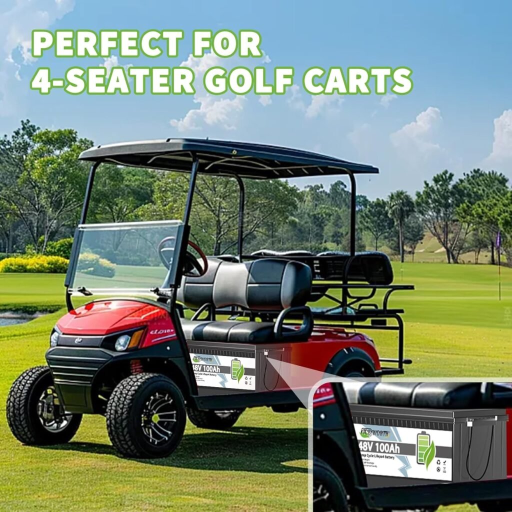 TCBWORTH 48V 100AH Lifepo4 Battery with 100A BMS and Grade A Cells 3.84kW Output 10000+ Deep Cycles Rechargeable Battery for Trolling Motor Golf Cart Solar System RV (48V100AH), TCB-2024