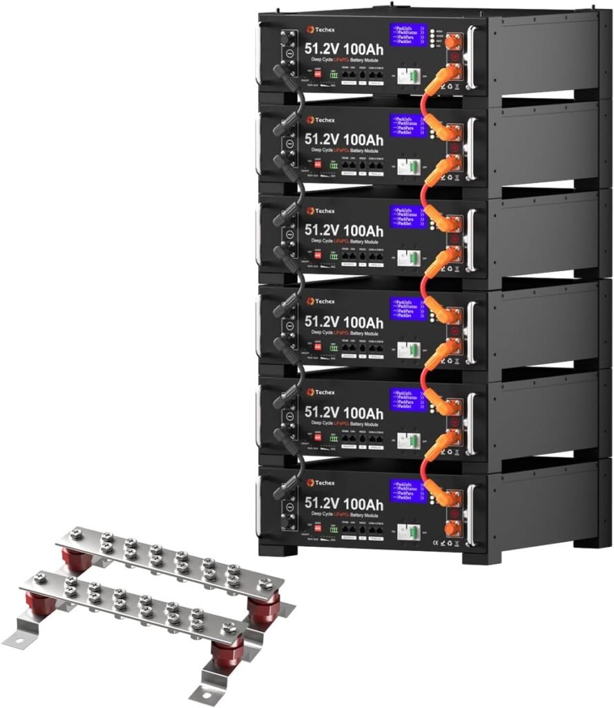 Techex 48V 600Ah LiFePO4 Lithium Battery, 6 Pack 48V 100Ah, Inverter Communication, 3U Rack-Mount, Smart Display Bluetooth, 6000+ Cycles, 30.72kWh Capacity for Off-Grid, Solar System, Backup Techex 48V 600Ah LiFePO4 Lithium Battery, 6 Pack 48V 100Ah, Inverter Communication, 3U Rack-Mount, Smart Display Bluetooth, 6000+ Cycles, 30.72kWh Capacity for Off-Grid, Solar System, Backup