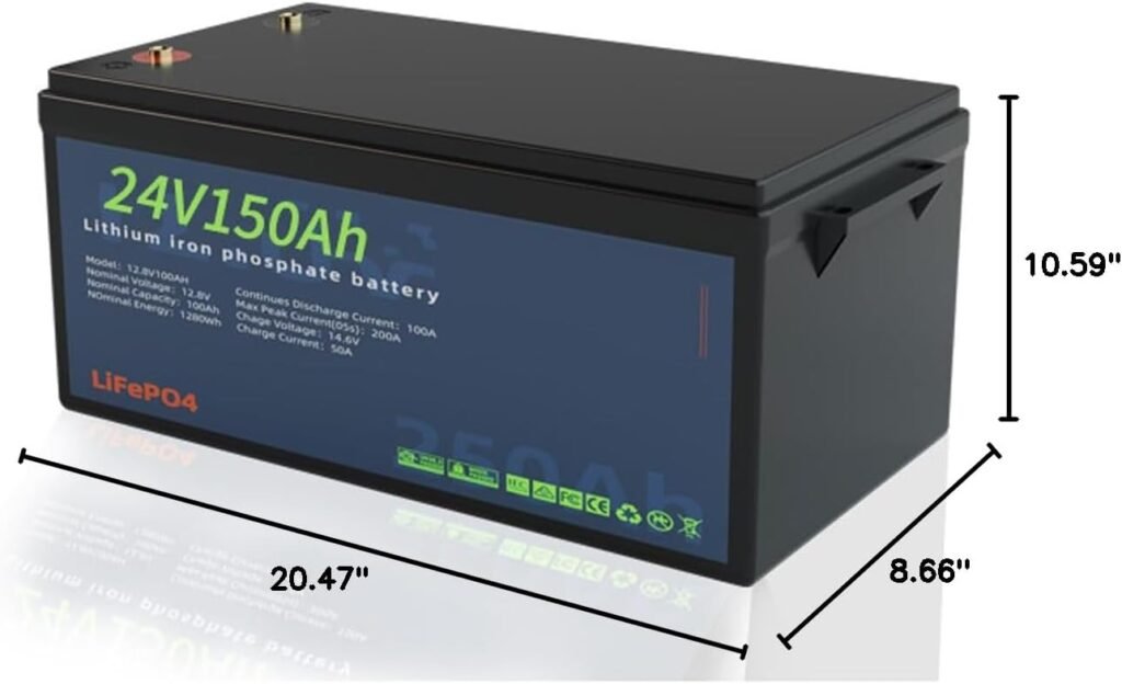 WILLQR 24V 150Ah 3.84kWh Deep Cycle LiFePO4 Battery Built-in 100A BMS 2000+ Cycles Perfect for Solar/Energy Storage System/RV/Marine/25.6V Backup Power WILLQR 24V 150Ah 3.84kWh Deep Cycle LiFePO4 Battery Built-in 100A BMS 2000+ Cycles Perfect for Solar/Energy Storage System/RV/Marine/25.6V Backup Power
