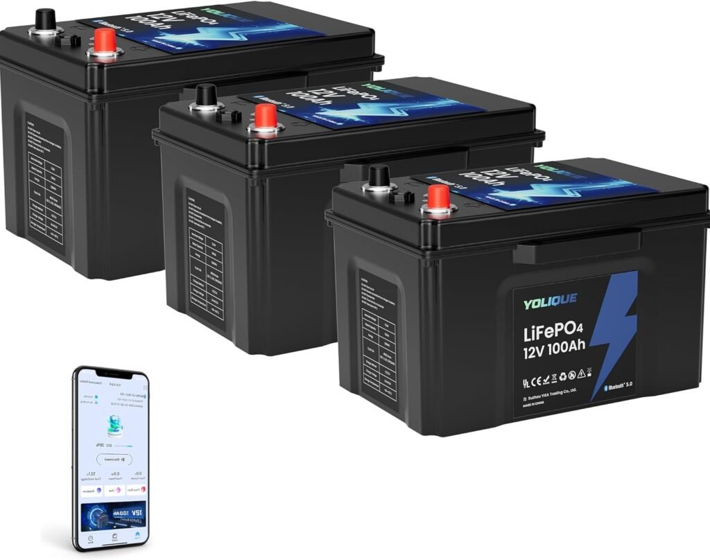 YOLIQUE 12V 100Ah LiFePO4 Lithium Battery with Self-Heating Low-Temp Protection | 4500+ Deep Cycles for RV, Marine, Solar, Trolling Motors | 100A BMS Bluetooth 5.0 Monitoring (3-Pack) YOLIQUE 12V 100Ah LiFePO4 Lithium Battery with Self-Heating Low-Temp Protection | 4500+ Deep Cycles for RV, Marine, Solar, Trolling Motors | 100A BMS Bluetooth 5.0 Monitoring (3-Pack)