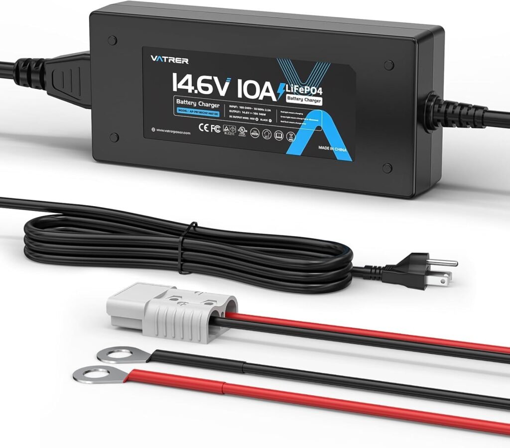12V 10A Lithium Battery Charger VATRER POWER 14.6V LiFePO4 Battery Charger with 0V Activation, LED Indicator Anderson Connector for 12V Deep Cycle Batteries in Boat RV 12V 10A Lithium Battery Charger VATRER POWER 14.6V LiFePO4 Battery Charger with 0V Activation, LED Indicator Anderson Connector for 12V Deep Cycle Batteries in Boat RV