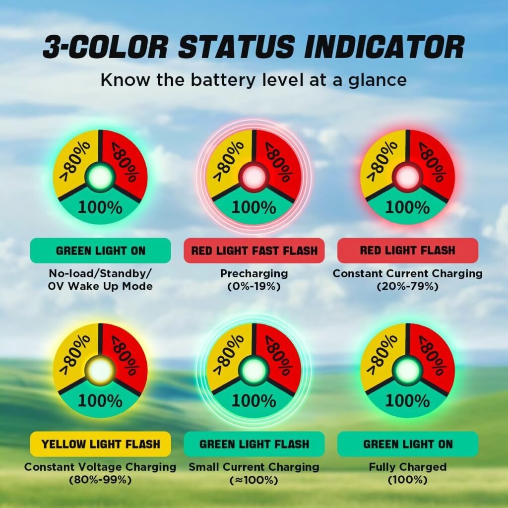 12V 20A Lithium Battery Charger 14.6V LiFePO4 Battery Charger IP67 Waterproof  0V Wake Up 12 Volt Lithium Charger with 8 Protection for 12.8V LiFePO4 Battery of RV, Marine, Solar, Trolling Motor,Home