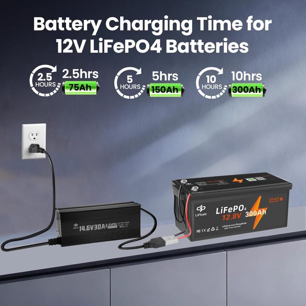 12V 30A LiFePO4 Battery Charger 14.6V Lithium Battery Smart Charger with Anderson Connector and Anderson to M8 Adapter Cable,for Lithium LiFePO4 Deep Cycle Rechargeable Batteries of Car Truck Boat RV