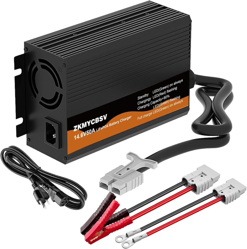 12V 50A Lithium Battery Charger, 14.6V 50A LifePO4 Battery Charger for 12.8V LiFePO4 Lithium Deep Cycle Rechargeable Battery, Multi Protections, Support Fast Charging, 12 Volt Charger for RV Boat Car