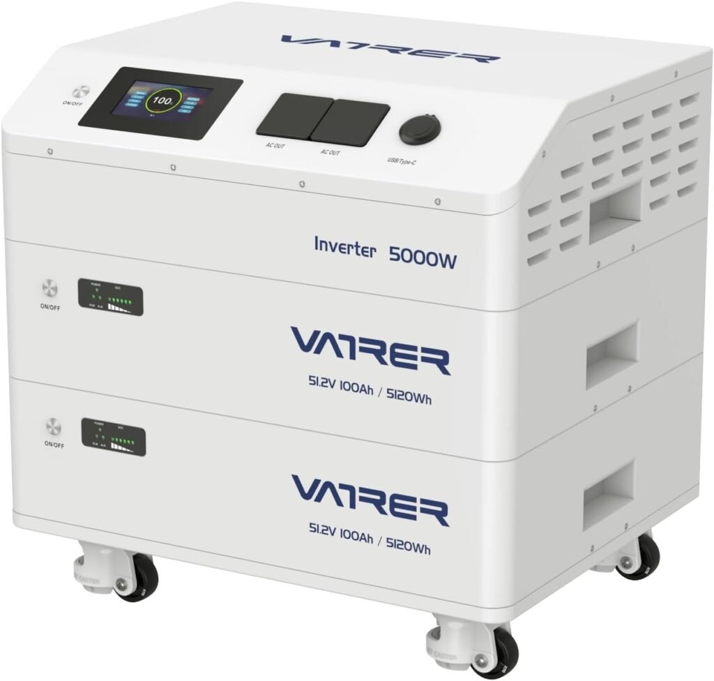48V(51.2V) 200Ah All-in-one System Stackable 10kWh LiFePO4 Battery with 5kw Pure Sine Wave Inverter, 10 Year Lifetime Perfect for Solar, Energy Storage, Off-Grid VATRER POWER