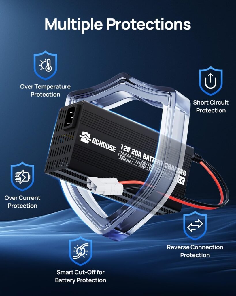 DC HOUSE 12V 20A Lithium Battery Charger, 14.6V LiFePO4 Charger with Battery Quick Connector LED Indicator, Smart 300W Fast Charging for 12V Boat/RV Battery, Solar Systems, Off Grid, Homes DC HOUSE 12V 20A Lithium Battery Charger, 14.6V LiFePO4 Charger with Battery Quick Connector LED Indicator, Smart 300W Fast Charging for 12V Boat/RV Battery, Solar Systems, Off Grid, Homes