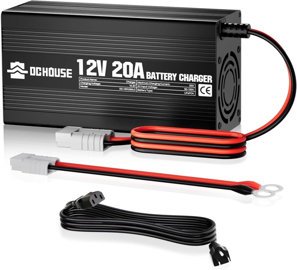 DC HOUSE 12V 20A Lithium Battery Charger, 14.6V LiFePO4 Charger with Battery Quick Connector LED Indicator, Smart 300W Fast Charging for 12V Boat/RV Battery, Solar Systems, Off Grid, Homes DC HOUSE 12V 20A Lithium Battery Charger, 14.6V LiFePO4 Charger with Battery Quick Connector LED Indicator, Smart 300W Fast Charging for 12V Boat/RV Battery, Solar Systems, Off Grid, Homes