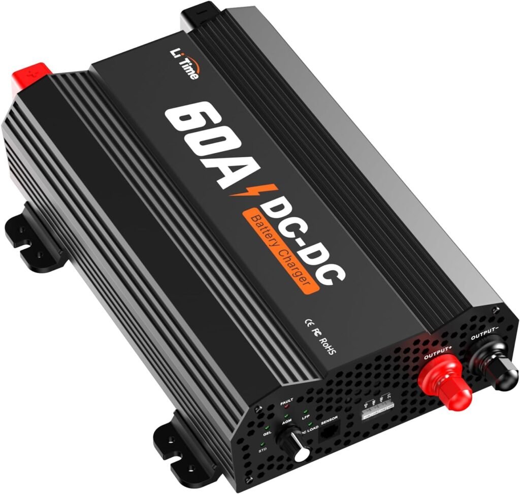 LiTime 12V 60A DC to DC Charger for 14.6V LiFePO4 Lithium Lead Acid AGM Gel Batteries, 3-Stage Fast Battery Charger for RVs, Campers, Trailers, Solar System, Home Backup and Off-Grid LiTime 12V 60A DC to DC Charger for 14.6V LiFePO4 Lithium Lead Acid AGM Gel Batteries, 3-Stage Fast Battery Charger for RVs, Campers, Trailers, Solar System, Home Backup and Off-Grid