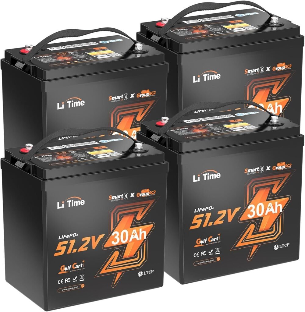 LiTime 48V 120Ah (4-Pack 48V 30Ah) GC2 Golf Cart LiFePO4 Lithium Battery with Bluetooth Low-Temp Protection, Built-in 100A BMS, Max. 15000 Cycles, Support 3kW Electric Motor, Perfect for Golf Carts LiTime 48V 120Ah (4-Pack 48V 30Ah) GC2 Golf Cart LiFePO4 Lithium Battery with Bluetooth Low-Temp Protection, Built-in 100A BMS, Max. 15000 Cycles, Support 3kW Electric Motor, Perfect for Golf Carts