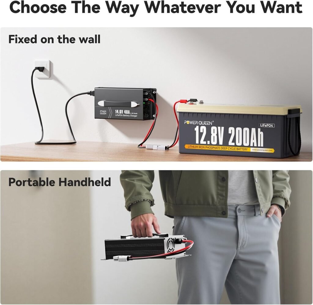 PowerQueen 14.6V 40A Lithium Battery Charger for 12V LiFePO4 Battery, Fast Charging 12V Battery Charger for Deep Cycle Battery with Pre-Charging Mode, Real-Time Display and 4 Protection Functions PowerQueen 14.6V 40A Lithium Battery Charger for 12V LiFePO4 Battery, Fast Charging 12V Battery Charger for Deep Cycle Battery with Pre-Charging Mode, Real-Time Display and 4 Protection Functions