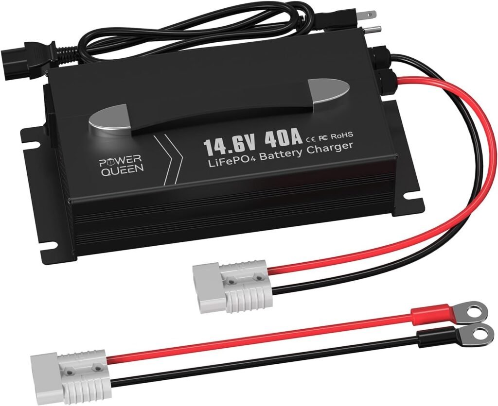 PowerQueen 14.6V 40A Lithium Battery Charger for 12V LiFePO4 Battery, Fast Charging 12V Battery Charger for Deep Cycle Battery with Pre-Charging Mode, Real-Time Display and 4 Protection Functions PowerQueen 14.6V 40A Lithium Battery Charger for 12V LiFePO4 Battery, Fast Charging 12V Battery Charger for Deep Cycle Battery with Pre-Charging Mode, Real-Time Display and 4 Protection Functions