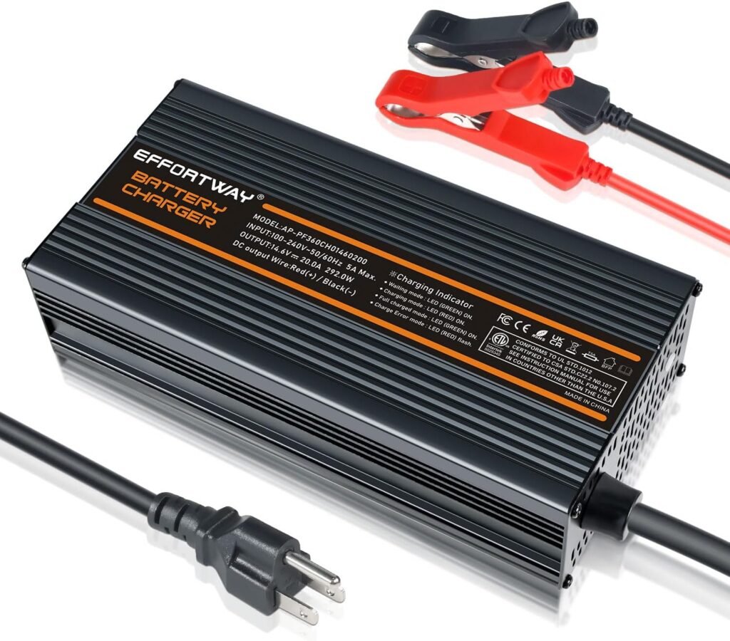 12V 20A Lithium Battery Charger 14.6V LiFePO4 Smart Battery Charger AC to DC Smart Charger Maintainer for Cars Motocycles, Marine RV,Deep Cycle Batteries| Overcharge Protection Fast Charging 12V 20A Lithium Battery Charger 14.6V LiFePO4 Smart Battery Charger AC to DC Smart Charger Maintainer for Cars Motocycles, Marine RV,Deep Cycle Batteries| Overcharge Protection Fast Charging