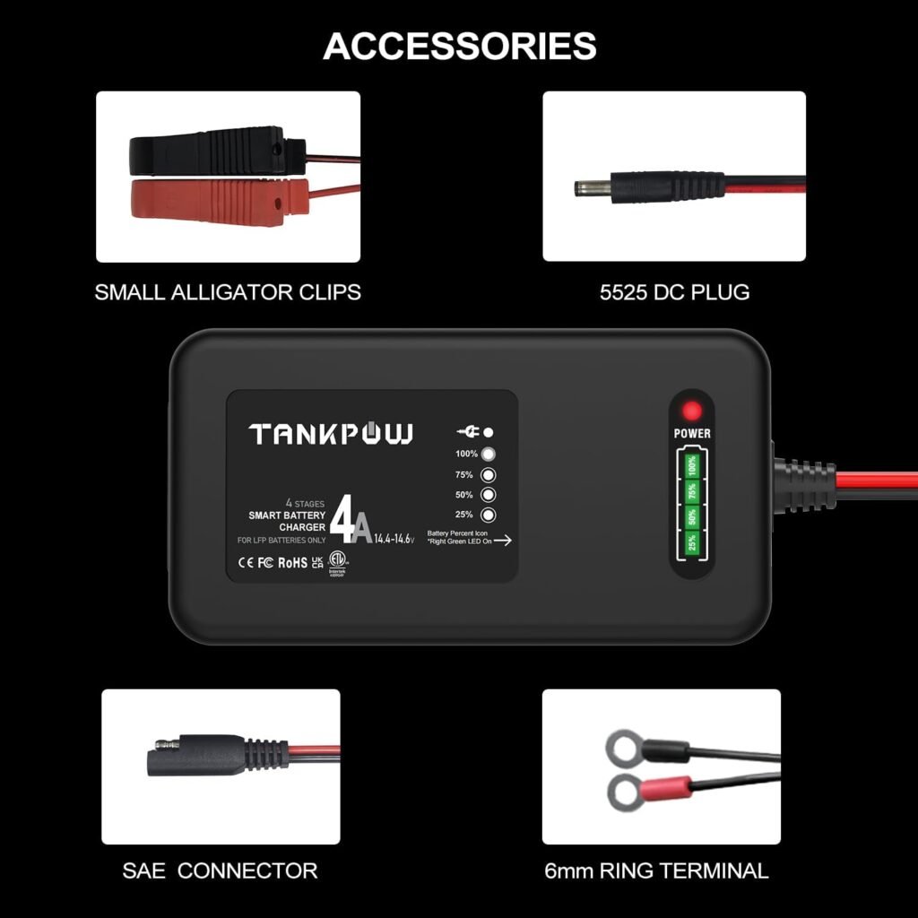 14.6V 4A LiFePO4 Lithium Battery Charger,Smart Battery Charger Maintainer with 4LEDs Indicator,SAE Connector for Cars,Golf Trolley,UAV,Fishing Boat Deep Cycle Batteries(ETL Listed) 14.6V 4A LiFePO4 Lithium Battery Charger,Smart Battery Charger Maintainer with 4LEDs Indicator,SAE Connector for Cars,Golf Trolley,UAV,Fishing Boat Deep Cycle Batteries(ETL Listed)