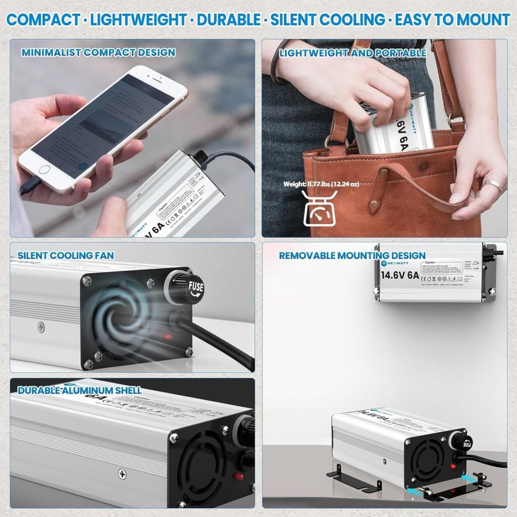 14.6V 6A LiFePO4 Battery Charger 12V Lithium Battery with LED Indicator for Small Capacity 12.8V LiFePO4 Deep Cycle Batteries Trickle Charge, Fish Finder, Boat, Marine Outdoor Power 14.6V 6A LiFePO4 Battery Charger 12V Lithium Battery with LED Indicator for Small Capacity 12.8V LiFePO4 Deep Cycle Batteries Trickle Charge, Fish Finder, Boat, Marine Outdoor Power