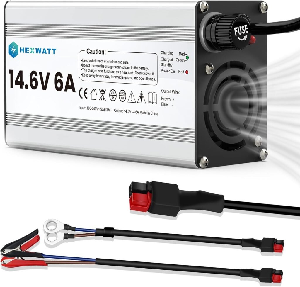 14.6V 6A LiFePO4 Battery Charger 12V Lithium Battery with LED Indicator for Small Capacity 12.8V LiFePO4 Deep Cycle Batteries Trickle Charge, Fish Finder, Boat, Marine Outdoor Power 14.6V 6A LiFePO4 Battery Charger 12V Lithium Battery with LED Indicator for Small Capacity 12.8V LiFePO4 Deep Cycle Batteries Trickle Charge, Fish Finder, Boat, Marine Outdoor Power