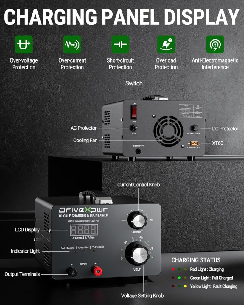 Adjustable Battery Charger 12V 24V 36V 48V,12A Automatic Battery Maintainer,Battery Desulfator Maintainer for Lead-Acid LiFePO4 Lithium,Suit Automotive Golf Cart Truck Motorcycle Lawn Mower(X20) Adjustable Battery Charger 12V 24V 36V 48V,12A Automatic Battery Maintainer,Battery Desulfator Maintainer for Lead-Acid LiFePO4 Lithium,Suit Automotive Golf Cart Truck Motorcycle Lawn Mower(X20)