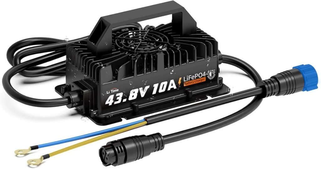 LiTime 36V (43.8V) 10A Lithium Battery Charger, IP66 Waterproof AC-DC LiFePO4 Battery Charger Support 0V Wake Up, Overcharge  High-Temp Protection Trickle Charger for Golf Cart, RV, Boat