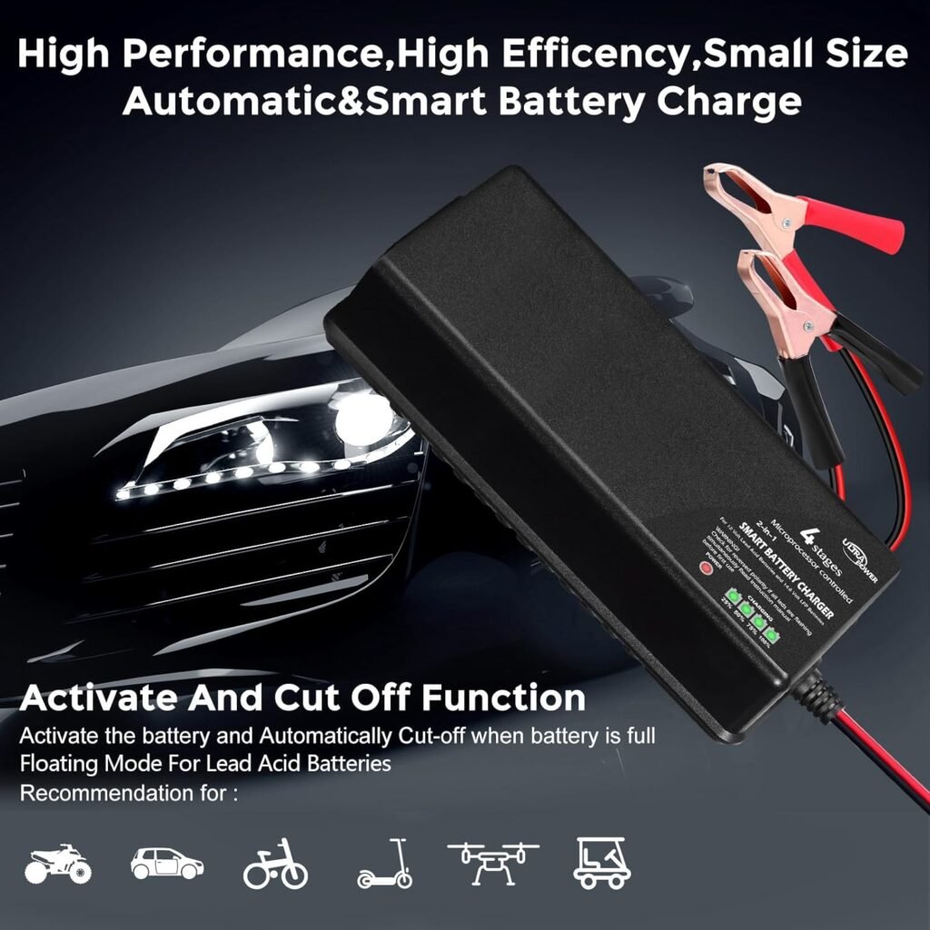 ULTRAPOWER Upgraded 10-Amp LiFePO4 Battery Charger,14.6V Lithium Battery Chargers,Battery Maintainer for Cars,Golf Cart,UAV,Outdoor Power 12V Lead Acid Deep Cycle Batteries