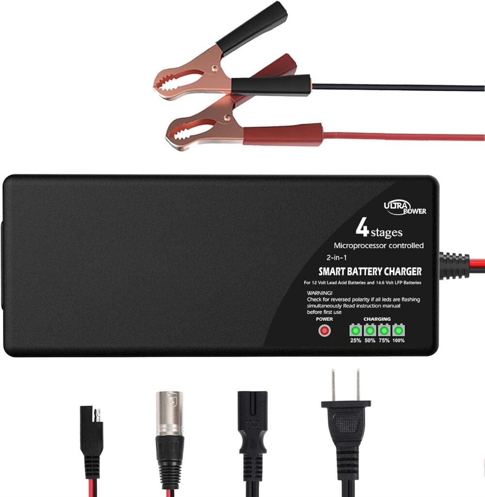 ULTRAPOWER Upgraded 10-Amp LiFePO4 Battery Charger,14.6V Lithium Battery Chargers,Battery Maintainer for Cars,Golf Cart,UAV,Outdoor Power 12V Lead Acid Deep Cycle Batteries