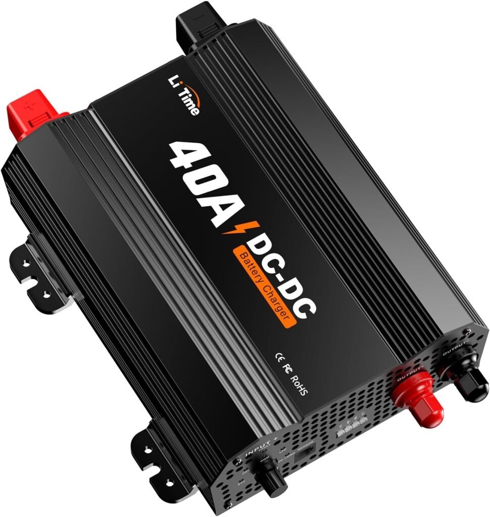 LiTime 12V 40A DC to DC Charger for 14.6V LiFePO4 Lithium Lead Acid AGM Gel Batteries, 3-Stage Fast Battery Charger for RVs, Campers, Trailers, Solar System and Home Backup