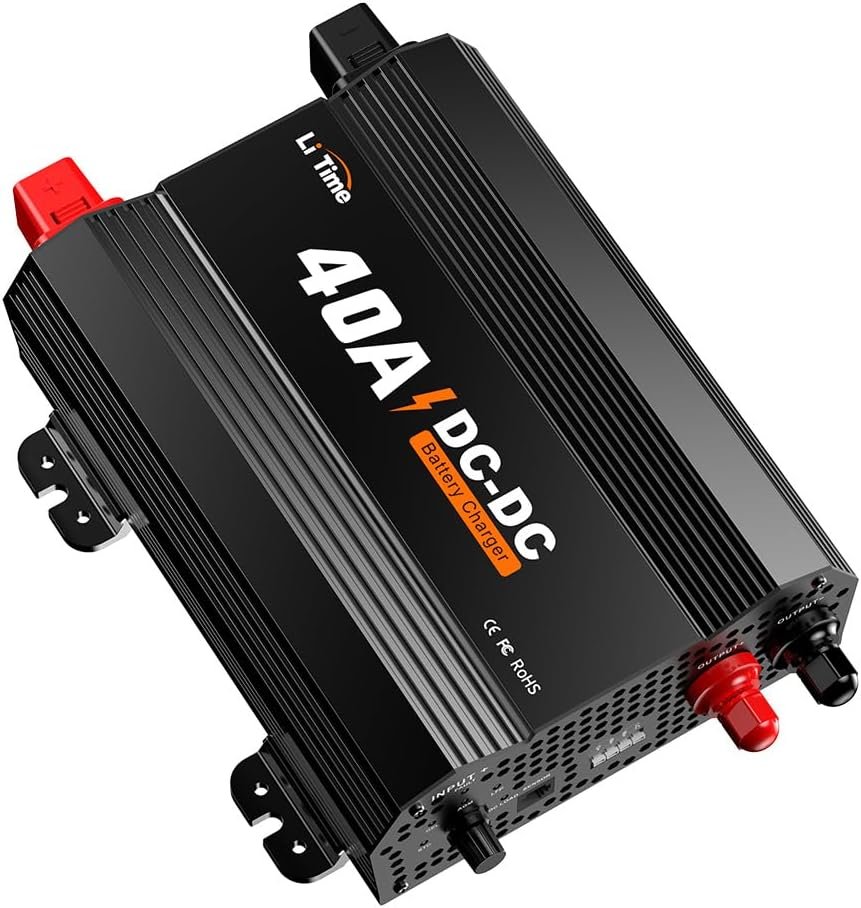 LiTime 12V 40A DC to DC Charger for 14.6V LiFePO4 Lithium Lead Acid AGM Gel Batteries, 3-Stage Fast Battery Charger for RVs, Campers, Trailers, Solar System and Home Backup LiTime 12V 40A DC to DC Charger for 14.6V LiFePO4 Lithium Lead Acid AGM Gel Batteries, 3-Stage Fast Battery Charger for RVs, Campers, Trailers, Solar System and Home Backup