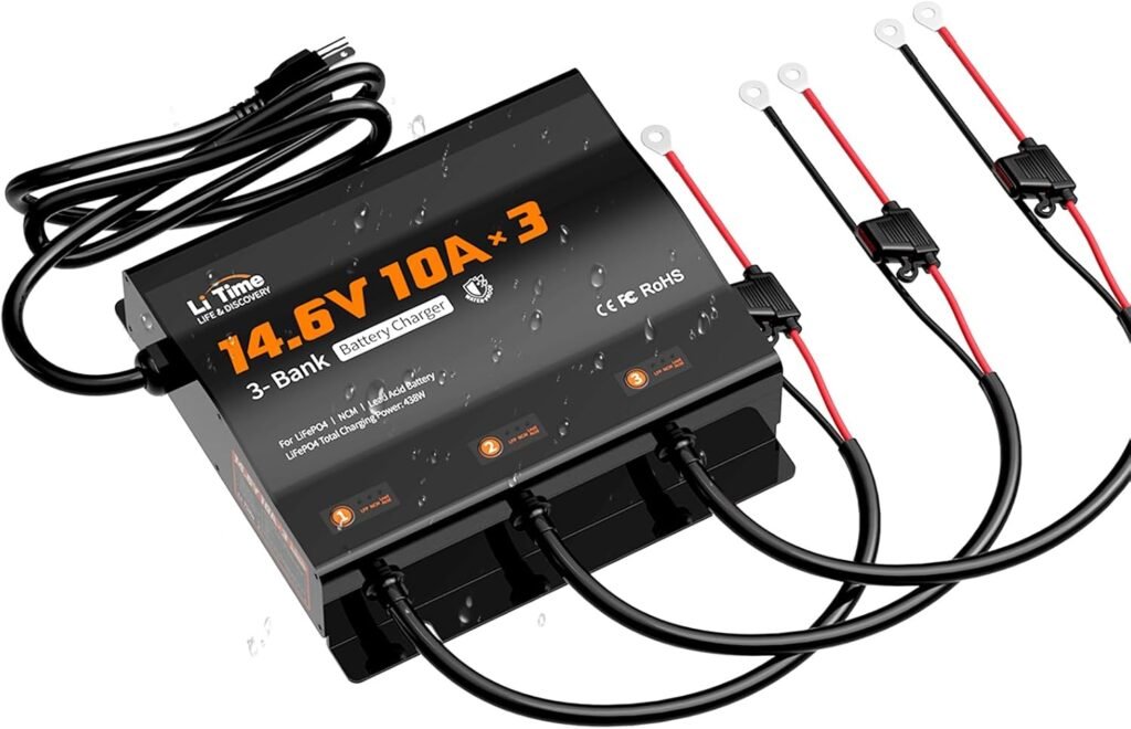 LiTime 2-Bank 10A (10A/Bank) Dual Smart Battery Charger, 14.6V LiFePO4 Battery Charger AC-DC Charger with Fuse, LED Indicator for RV, Boat, Motorcycle, Lawn Mower, Trolling motor and Lead Acid Battery LiTime 2-Bank 10A (10A/Bank) Dual Smart Battery Charger, 14.6V LiFePO4 Battery Charger AC-DC Charger with Fuse, LED Indicator for RV, Boat, Motorcycle, Lawn Mower, Trolling motor and Lead Acid Battery