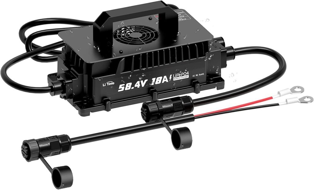 LiTime 58.4V 18A Lithium Battery Charger for 48V (51.2V) LiFePO4 Battery,IP65 Waterproof,AC-DC Smart Charger for Golf cart, Electric Outboard, Boat and Home LiTime 58.4V 18A Lithium Battery Charger for 48V (51.2V) LiFePO4 Battery,IP65 Waterproof,AC-DC Smart Charger for Golf cart, Electric Outboard, Boat and Home