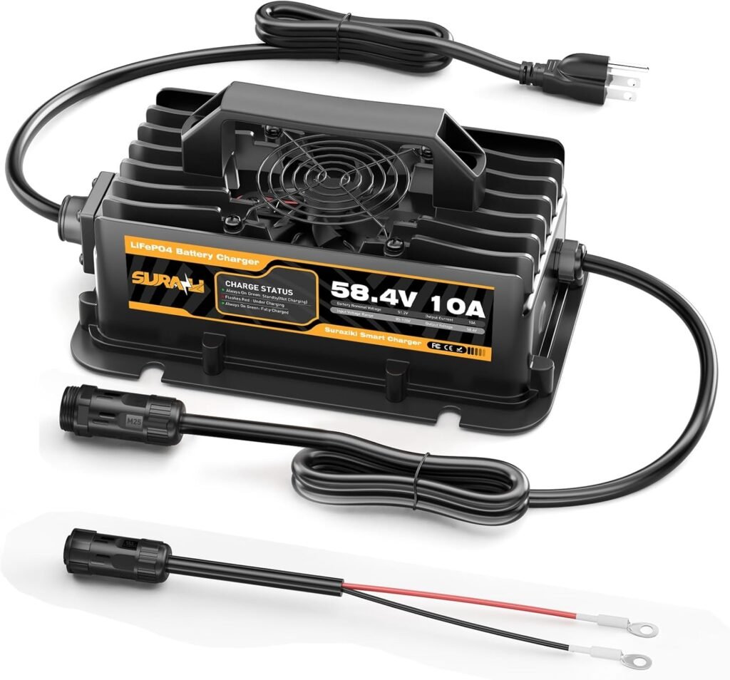 Suraziki 48Volt 10Amp Lithium Golf Cart Battery Charger-58.4V Onboard Battery Charger for 51.2V 16S LiFePO4 Battery with Ring Terminals Plug Suraziki 48Volt 10Amp Lithium Golf Cart Battery Charger-58.4V Onboard Battery Charger for 51.2V 16S LiFePO4 Battery with Ring Terminals Plug