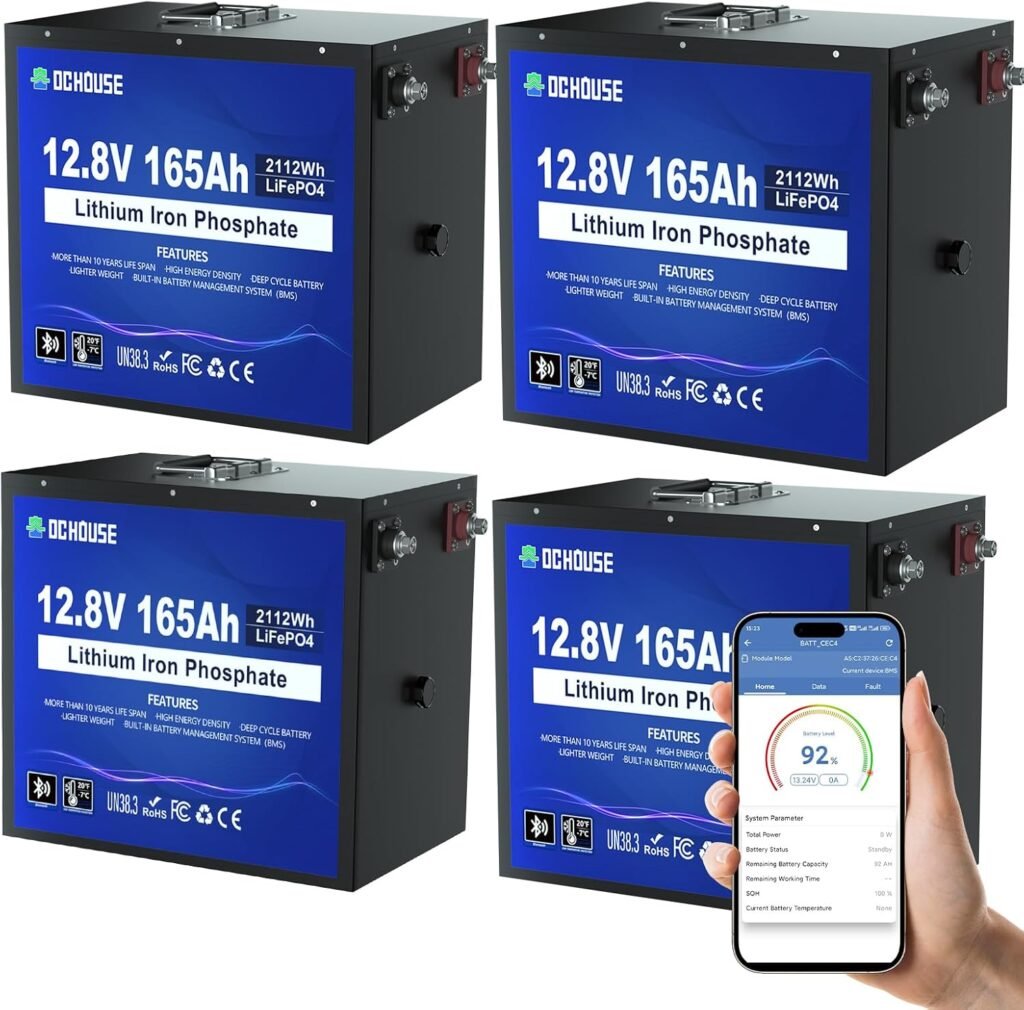 DC HOUSE 12V 165Ah LiFePO4 Lithium Battery, Bluetooth Low Temp Protection, Safer Metal Case, 12V Lithium Battery up to Cycles, 120A BMS, Perfect for Trolling Motors, Marine, Boat, Solar,RV
