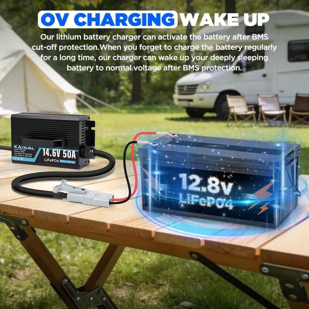 12V 50A Lithium Battery Charger 14.6V 50A Fast LiFePO4 Charger 0V Wake Up Volt Lithium Charger with Protection Connectors for 12.8V LiFePO4 Battery of RV, Marine, Boat, Solar, Trolling Motor 12V 50A Lithium Battery Charger 14.6V 50A Fast LiFePO4 Charger 0V Wake Up Volt Lithium Charger with Protection Connectors for 12.8V LiFePO4 Battery of RV, Marine, Boat, Solar, Trolling Motor