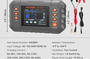 VEVOR Smart Battery Charger, 20-Amp, Lithium LiFePO4 Lead-Acid (AGM/Gel/SLA) Car Battery Charger with LCD Display