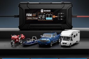 DC House 12V 10A Battery Charger for Lead-Acid, LiFePO4 Battery