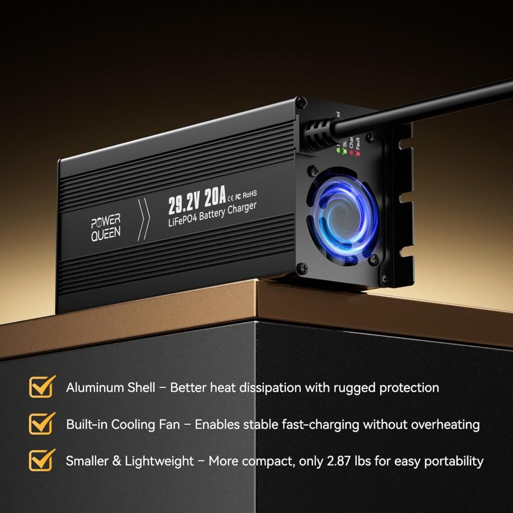 Power Queen 24V 20A LiFePO4 Battery Charger,Smart 24V Lithium Battery Maintainer,Fully Automatic Rechargeable 25.6V (29.2V) LiFePO4 Battery Charger with Multi Safety Protections,0V Activation Function Power Queen 24V 20A LiFePO4 Battery Charger,Smart 24V Lithium Battery Maintainer,Fully Automatic Rechargeable 25.6V (29.2V) LiFePO4 Battery Charger with Multi Safety Protections,0V Activation Function