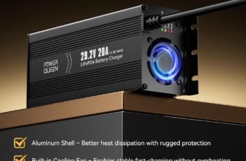 Power Queen 24V 20A LiFePO4 Battery Charger,Smart 24V Lithium Battery Maintainer,Fully Automatic Rechargeable 25.6V (29.2V) LiFePO4 Battery Charger with Multi Safety Protections,0V Activation Function