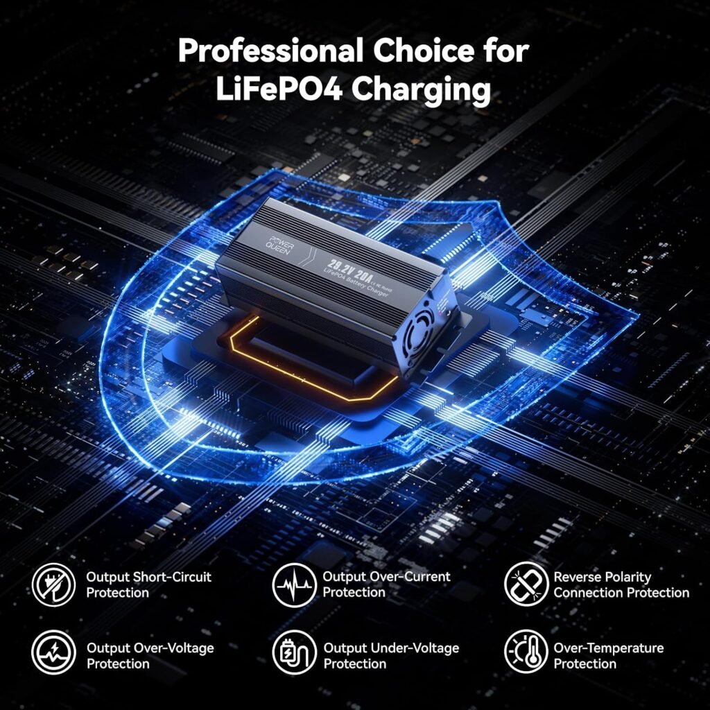 Power Queen 24V 20A LiFePO4 Battery Charger,Smart 24V Lithium Battery Maintainer,Fully Automatic Rechargeable 25.6V (29.2V) LiFePO4 Battery Charger with Multi Safety Protections,0V Activation Function Power Queen 24V 20A LiFePO4 Battery Charger,Smart 24V Lithium Battery Maintainer,Fully Automatic Rechargeable 25.6V (29.2V) LiFePO4 Battery Charger with Multi Safety Protections,0V Activation Function