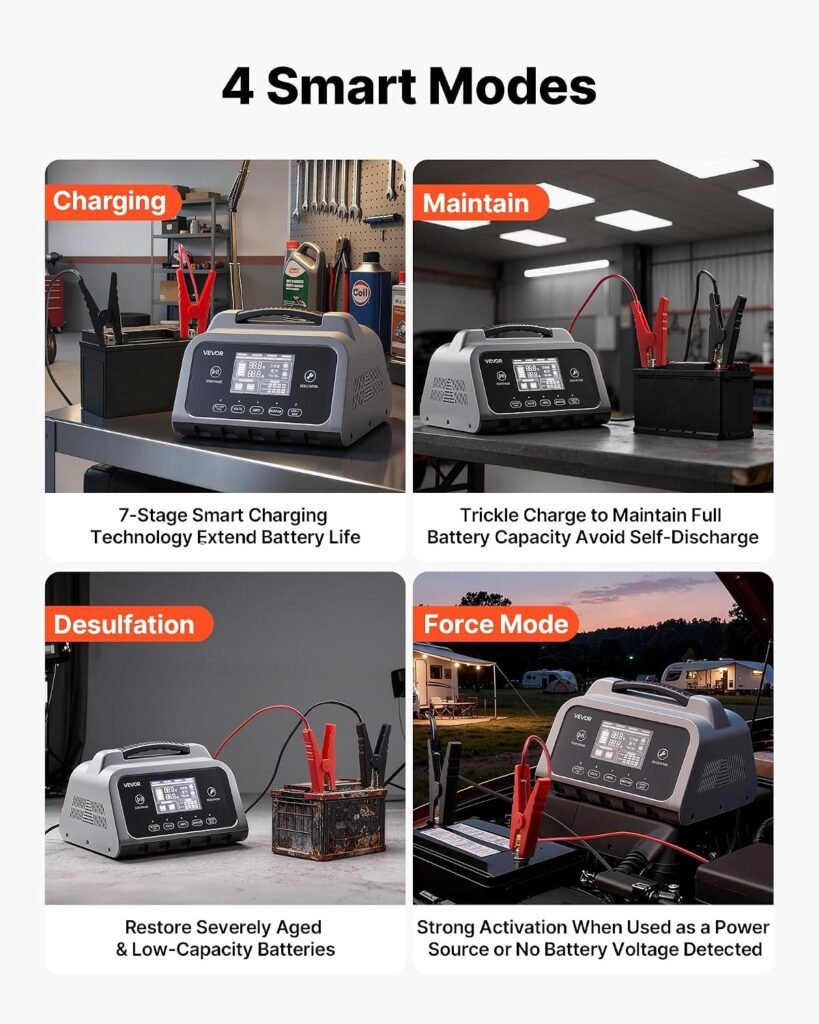 VEVOR Smart Battery Charger, 16A, 6V 12V 24V 36V 48V 60V 72V Lithium LiFePO4 Lead-Acid (Gel/AGM) Car Battery Charger, with LCD Display, Trickle Charging Maintainer Desulfator, for Car Boat Motorcycle VEVOR Smart Battery Charger, 16A, 6V 12V 24V 36V 48V 60V 72V Lithium LiFePO4 Lead-Acid (Gel/AGM) Car Battery Charger, with LCD Display, Trickle Charging Maintainer Desulfator, for Car Boat Motorcycle
