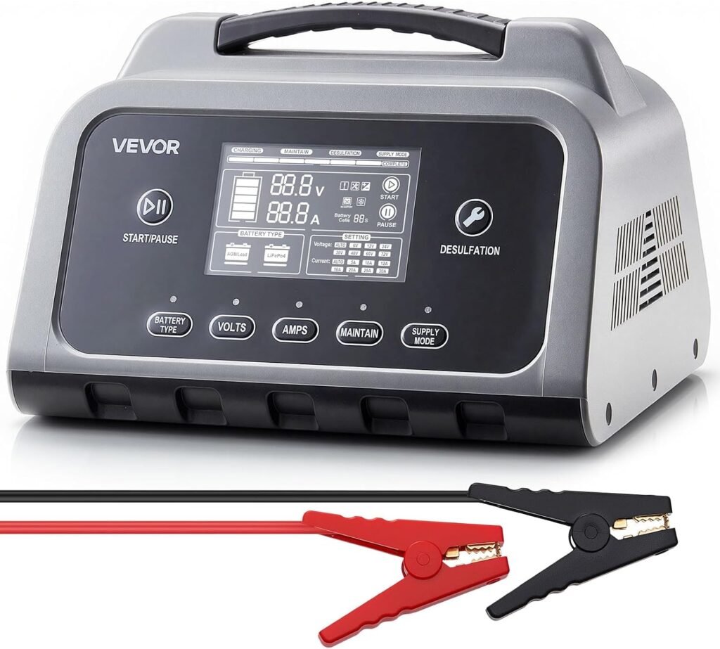 VEVOR Smart Battery Charger, 16A, 6V 12V 24V 36V 48V 60V 72V Lithium LiFePO4 Lead-Acid (Gel/AGM) Car Battery Charger, with LCD Display, Trickle Charging Maintainer Desulfator, for Car Boat Motorcycle VEVOR Smart Battery Charger, 16A, 6V 12V 24V 36V 48V 60V 72V Lithium LiFePO4 Lead-Acid (Gel/AGM) Car Battery Charger, with LCD Display, Trickle Charging Maintainer Desulfator, for Car Boat Motorcycle